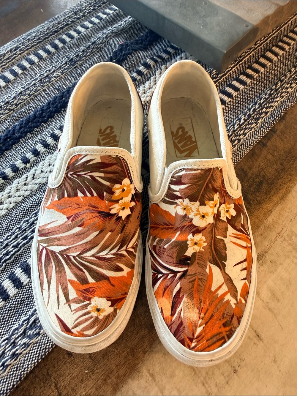Vans Tropical Floral Slip-On Sneakers in Orange, Brown and Cream